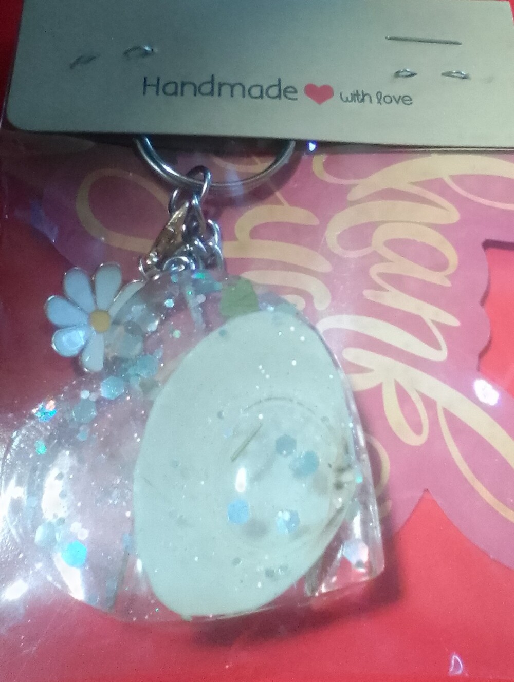 Handmade Clear Heart Resin Keychain with Daisy Charm